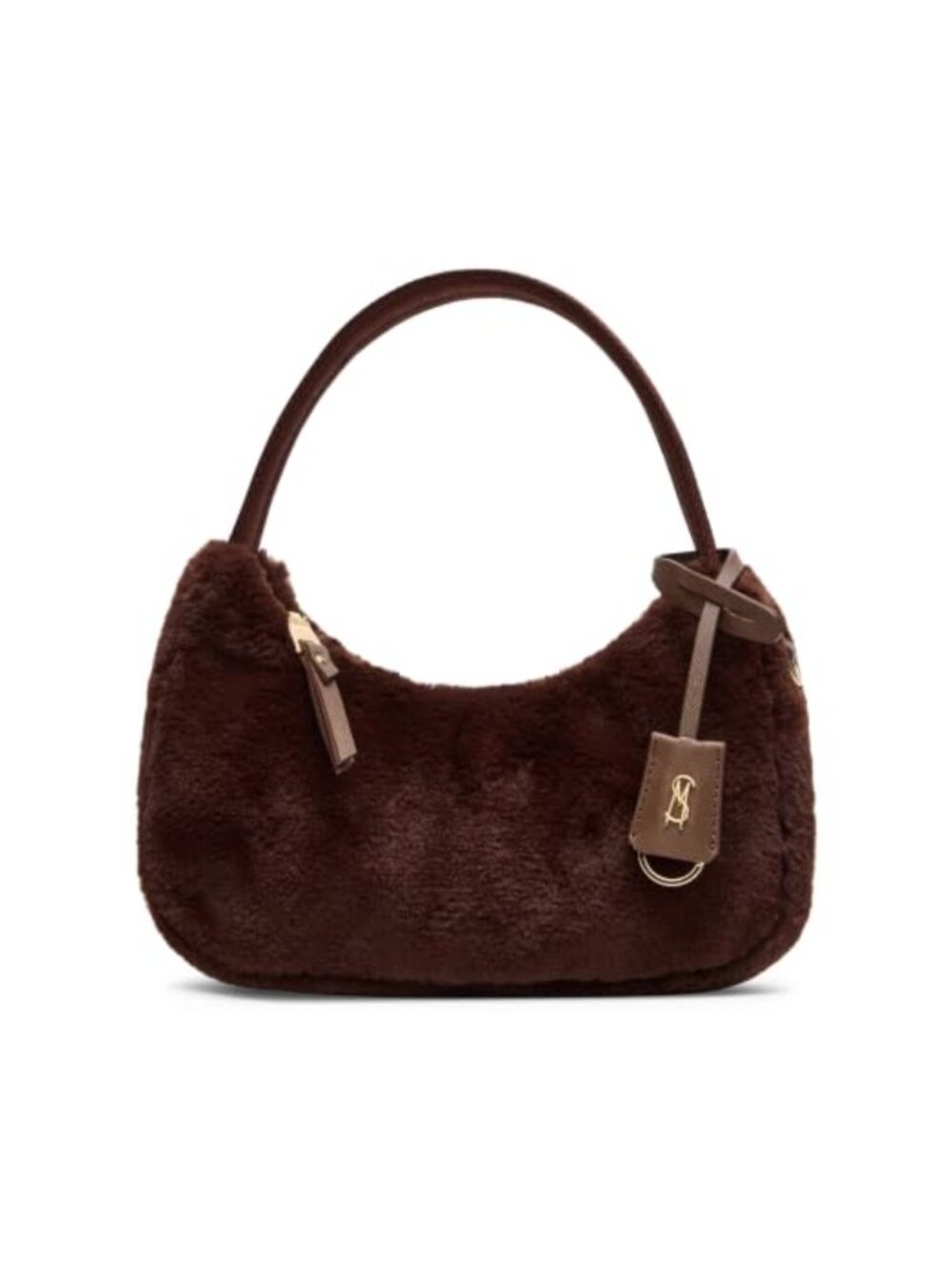 Faux Fur Shoulder Bag Hobo Zipper Closure Key FOB Charm